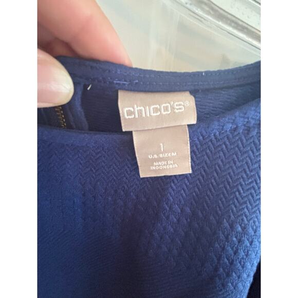 Chico’s Women’s Textured Blue Top Size 1 (M US 8–10) 3/4 Sleeve Pullover Blouse - Picture 3 of 10